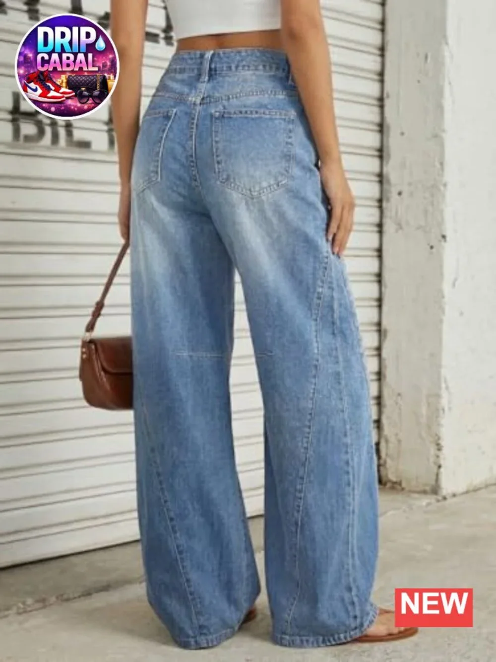 High Waisted Wide Leg Flare Jeans with Pockets - Cotton Blend